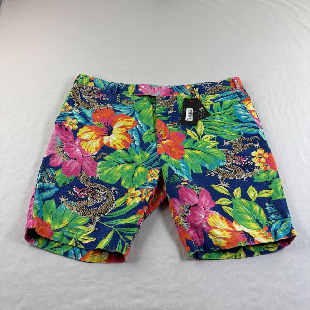 Ted Baker London Shorts Mens Size‎ 38 Floral Dragon Chino Multicolor Print NEW